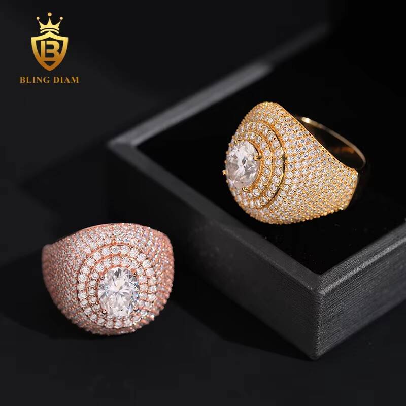 Hot Selling Fashion Jewelry 925 Sterling Silver Hip Hop Luxury Iced Out Jewelry Oval Moissanite Hip Hop Ring Men