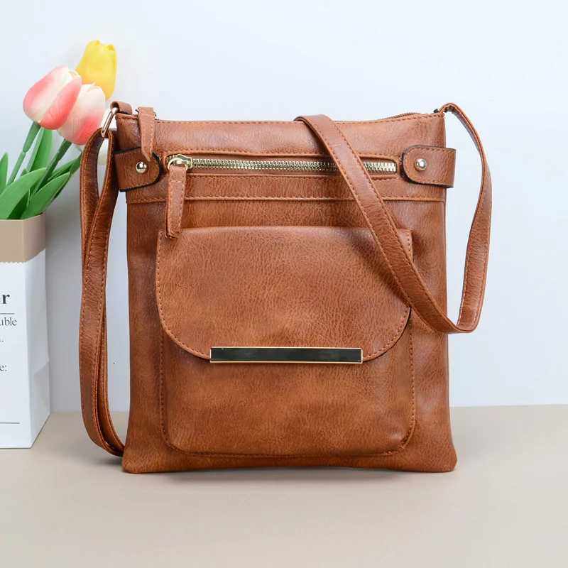 Vintage Solid Faux Leather Crossbody Bags For Women Square Flap Shoulder Bag Metal Decor Ladies Handbags Festival Gift Y250819