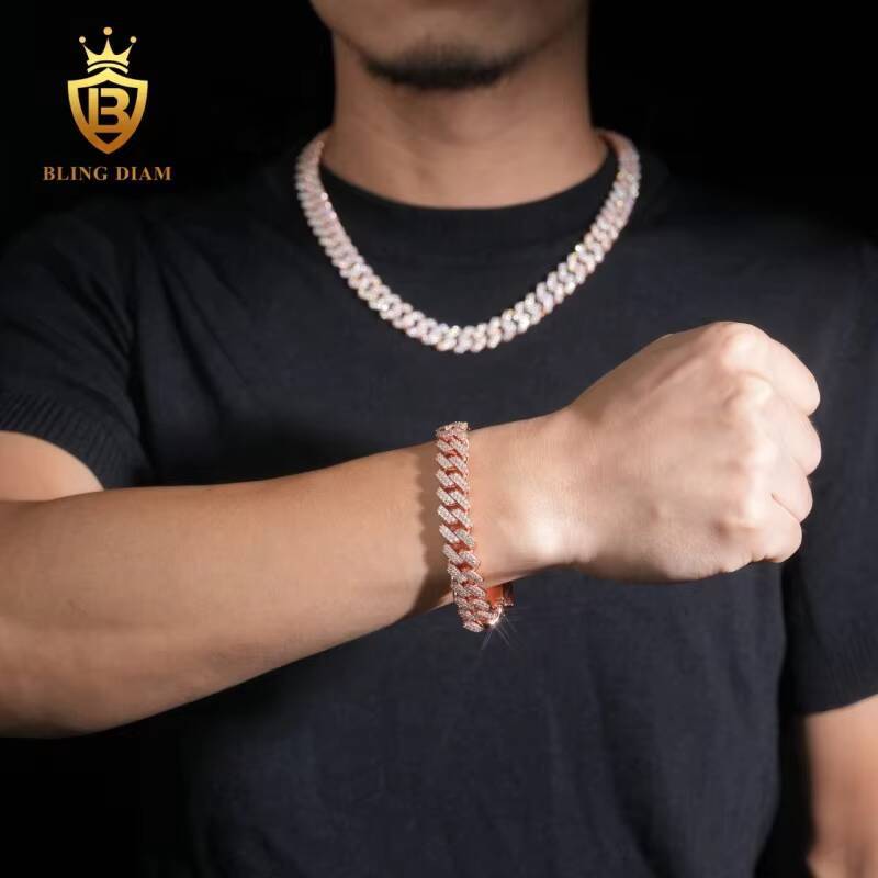 Iced Out VVS Moissanite Diamond Sterling Silver 925 Hip Hop Fine Jewelry VVS Moissanite Diamond Miami Cuban Link Chain Bracelet