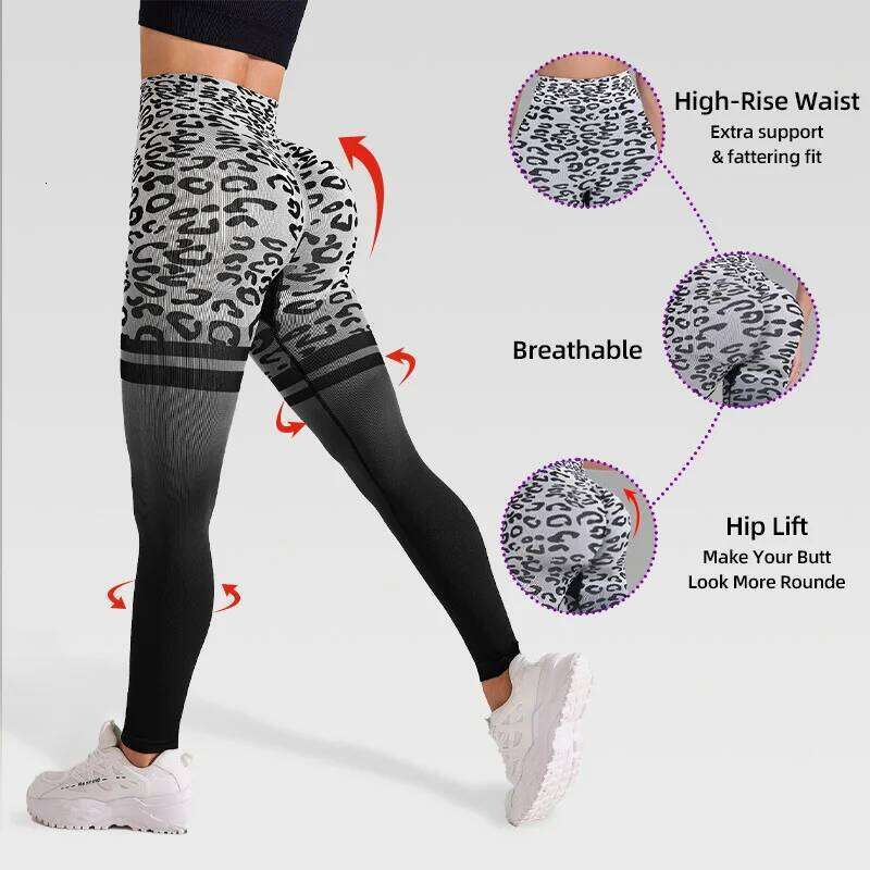 Outdoor wear for sports, women's yoga cycling and running fiess pants, leopard print gradient color long pant