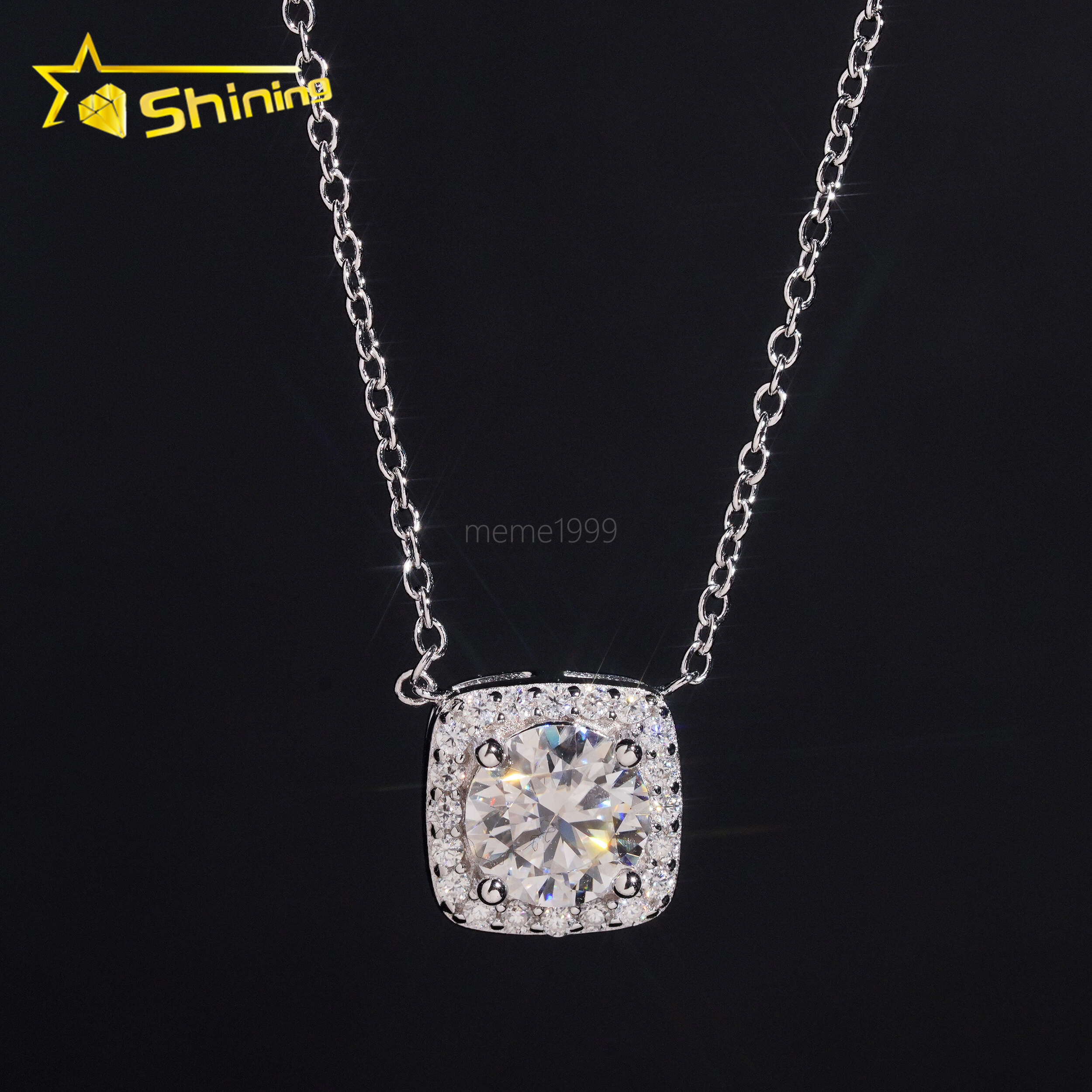 USA Local Stock Fine Jewelry Moissanite Necklace 925 Silver Classic Halo Design Round Moissanite Pendant Necklace for Women