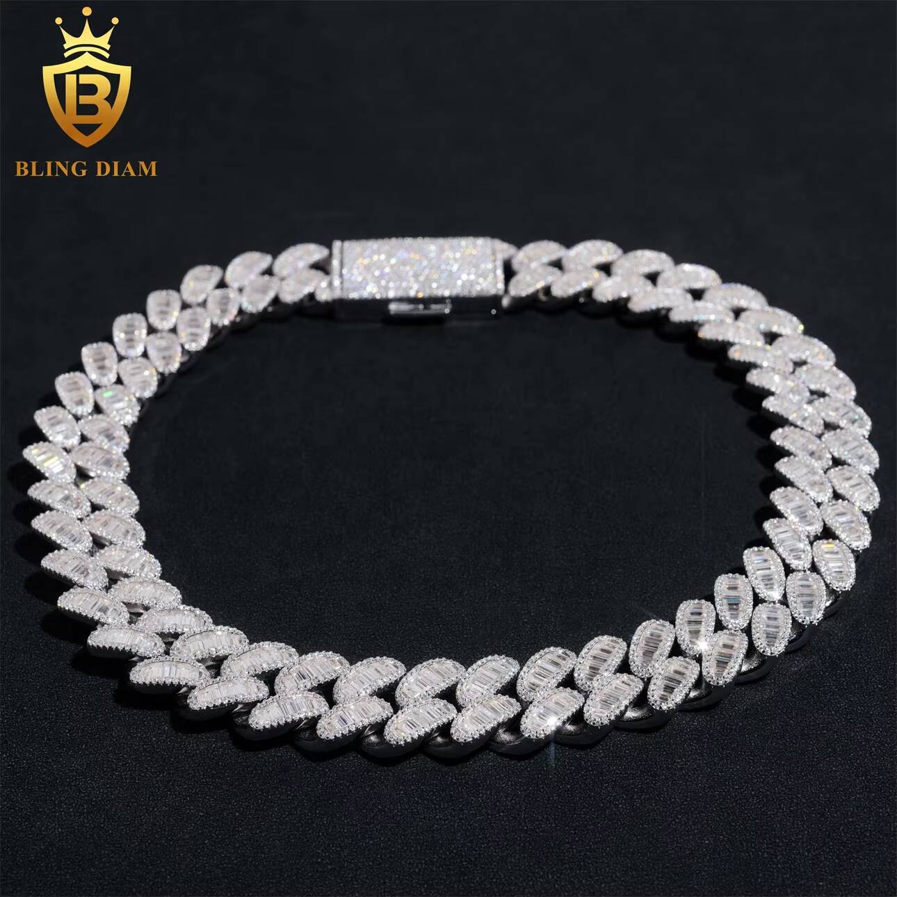 Iced Out VVS Moissanite Diamond Sterling Silver 925 Hip Hop Fine Jewelry VVS Moissanite Diamond Miami Cuban Link Chain Necklace