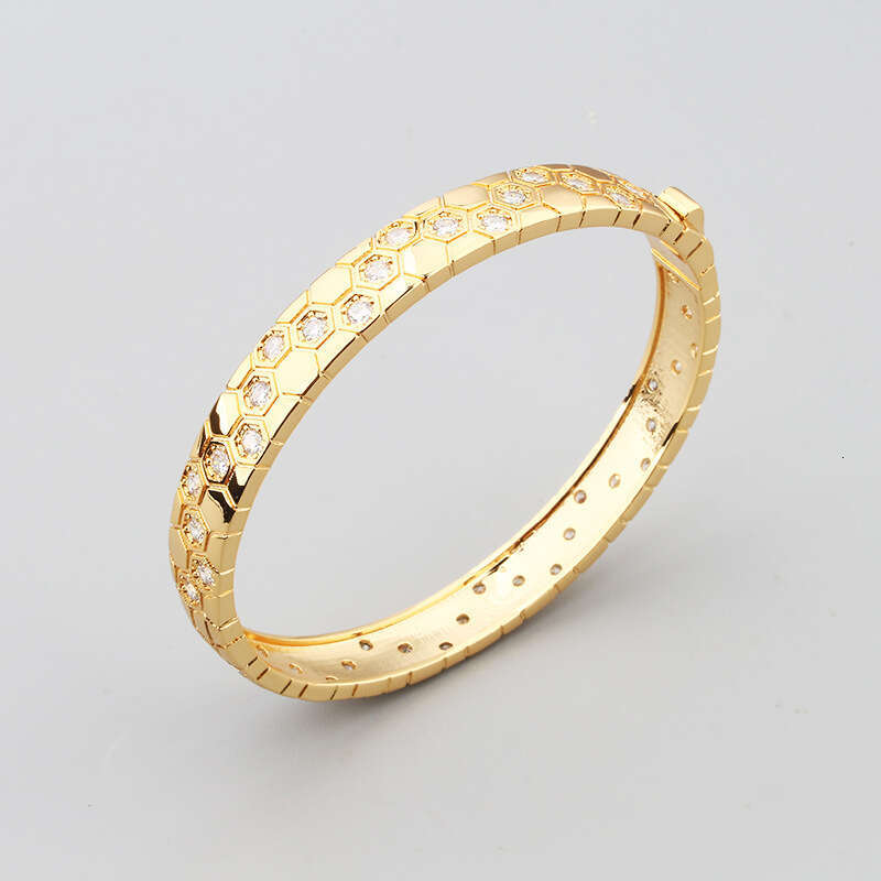 Japanese Korean Style Simple Honeycomb Hexagon Polka Dot Inlaid Dia Ring Fresh and Elegant Unisex Temperament Bracelet