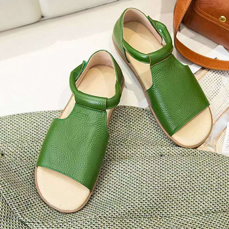 2025 Summer New Cowhide Sandals Women, Comfortable Soft Sole, Versatile Velcro, Large Size for Middle-aged and Elderly Mothers