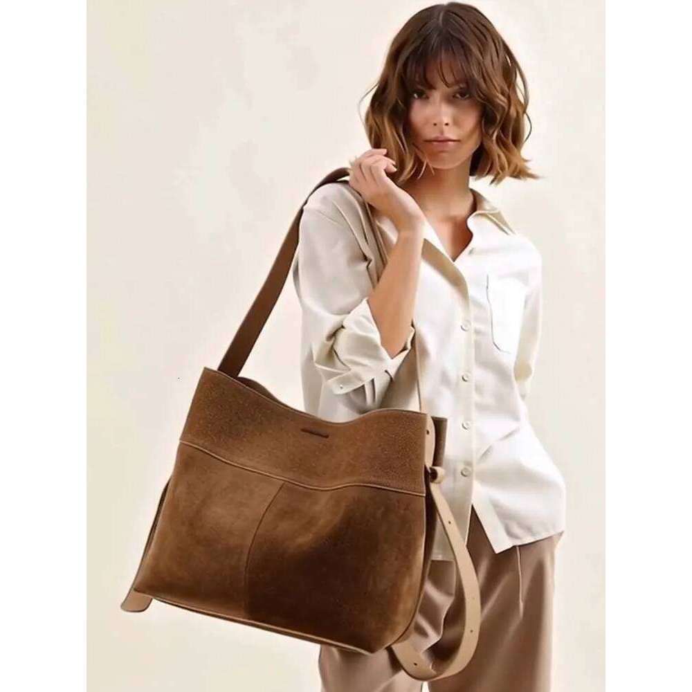 Winter Matte Suede Cow Leather Women Tote Coffee Retro High-end Warm Color Female Shoulder Bag Huge Commute Travel Handbag