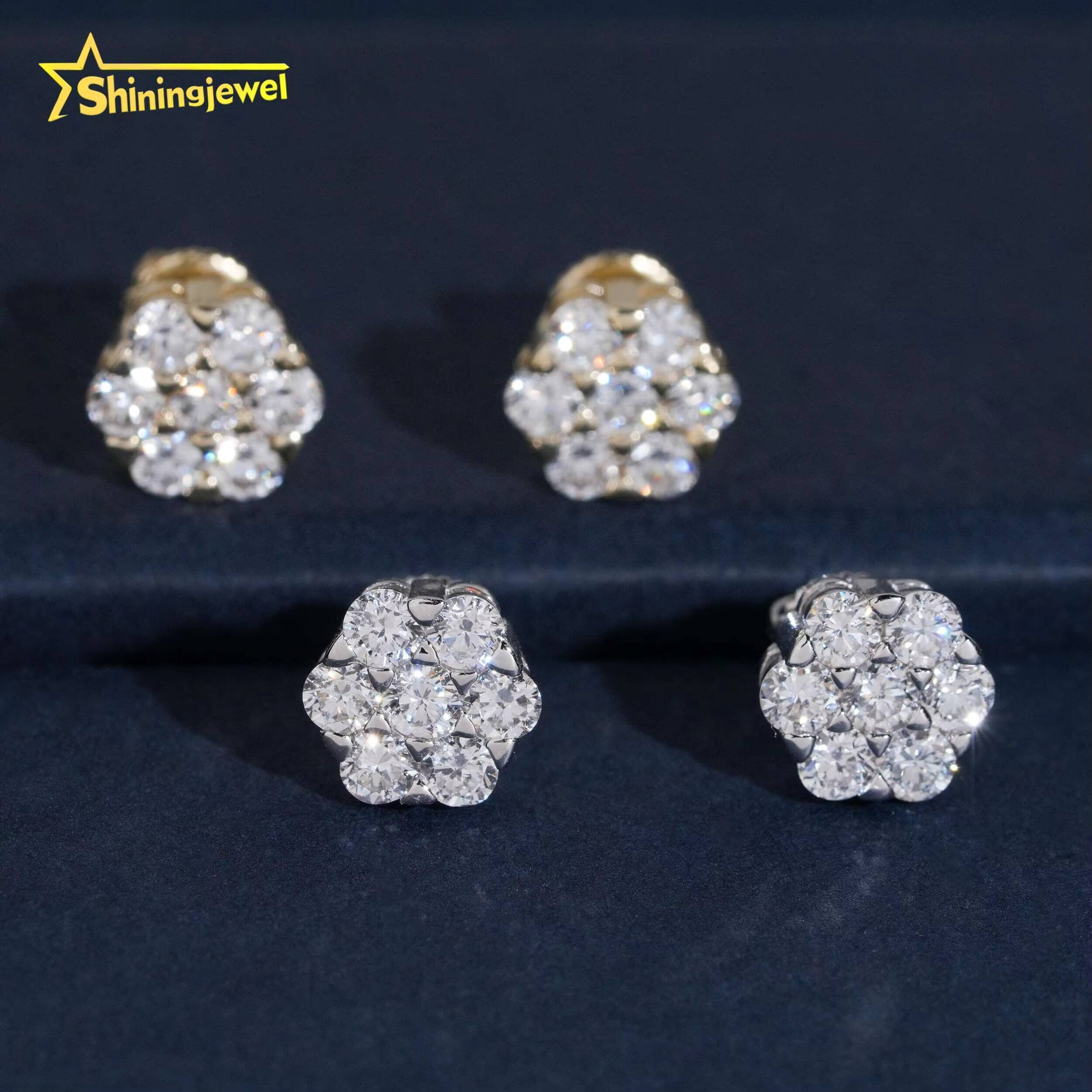 Daily Fashion Design Sparkling Earrings Stud Flower Shape 925 Sterling Silver Lab Diamond Cluster Stud Earrings