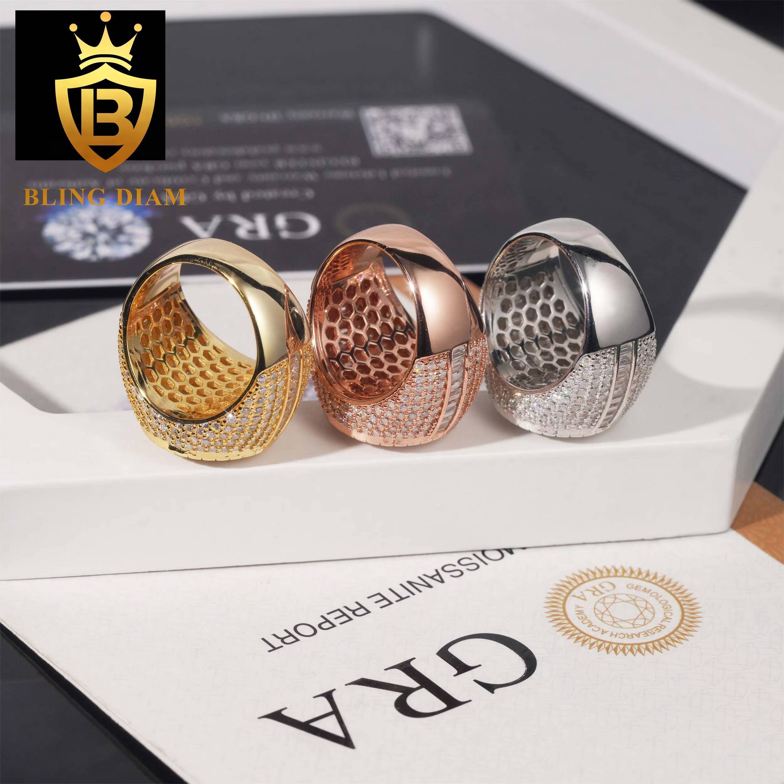 Wholesale Price 925 Sterling Silver Iced Out Luxury Custom Vvs Moissanite Hip Hop Ring