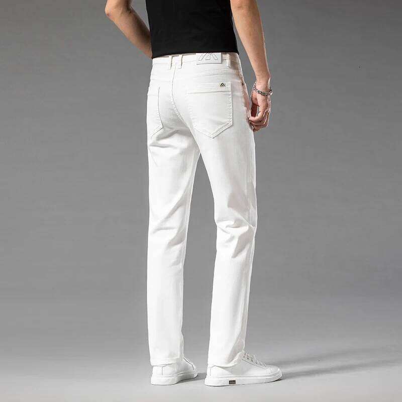 Summer New 98% Cotton Men's Casual Jeans White Classic Fashionable Stretch Straight Denim Trousers Black Brand Clothing Male