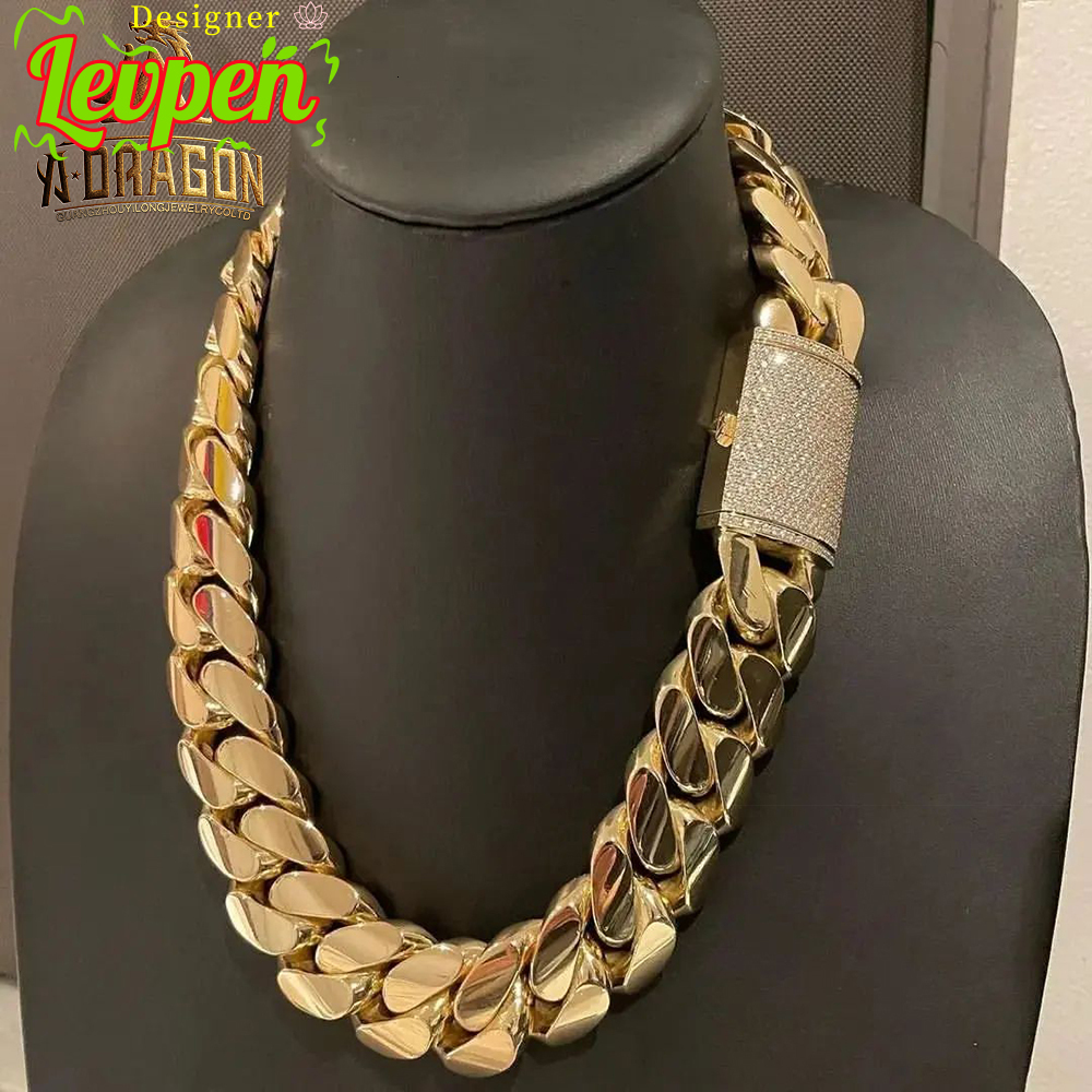 Solid 18mm Diamond VVS Moissanite Gold Plated Prong Set Miami Cuban Link Chains With Certificate