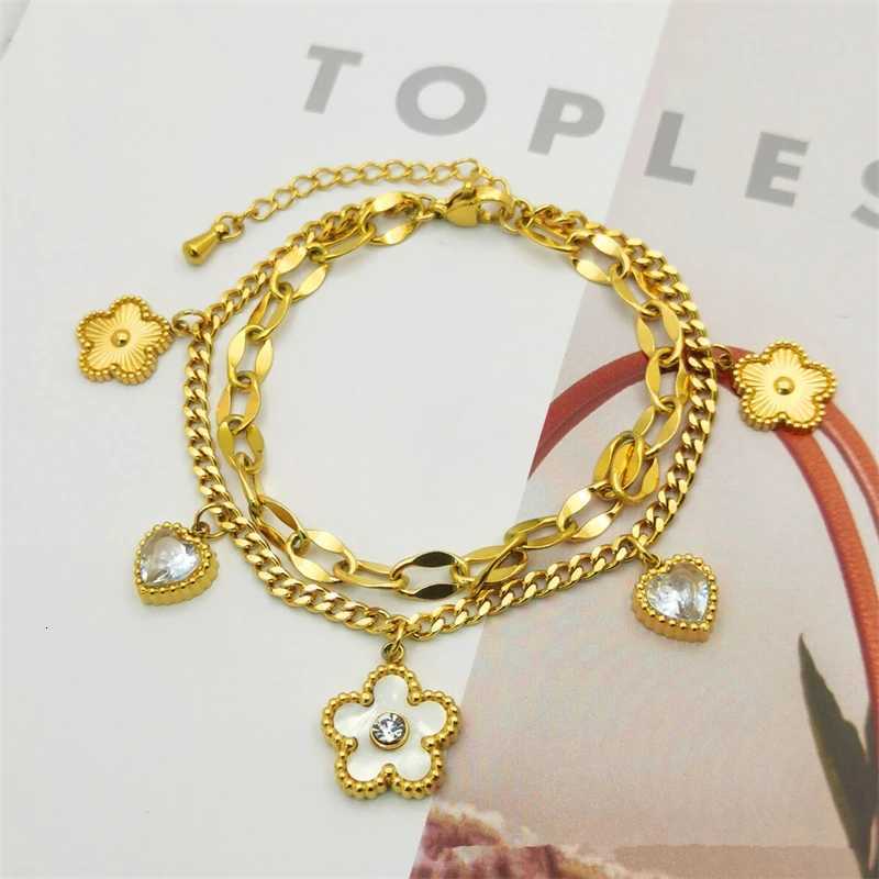 316L Stainless Steel Statement Bracelet 2025 New Fashion Jewelry Zircon Seashell Heart Flowers Charm Chain Bracelets For Women G250820