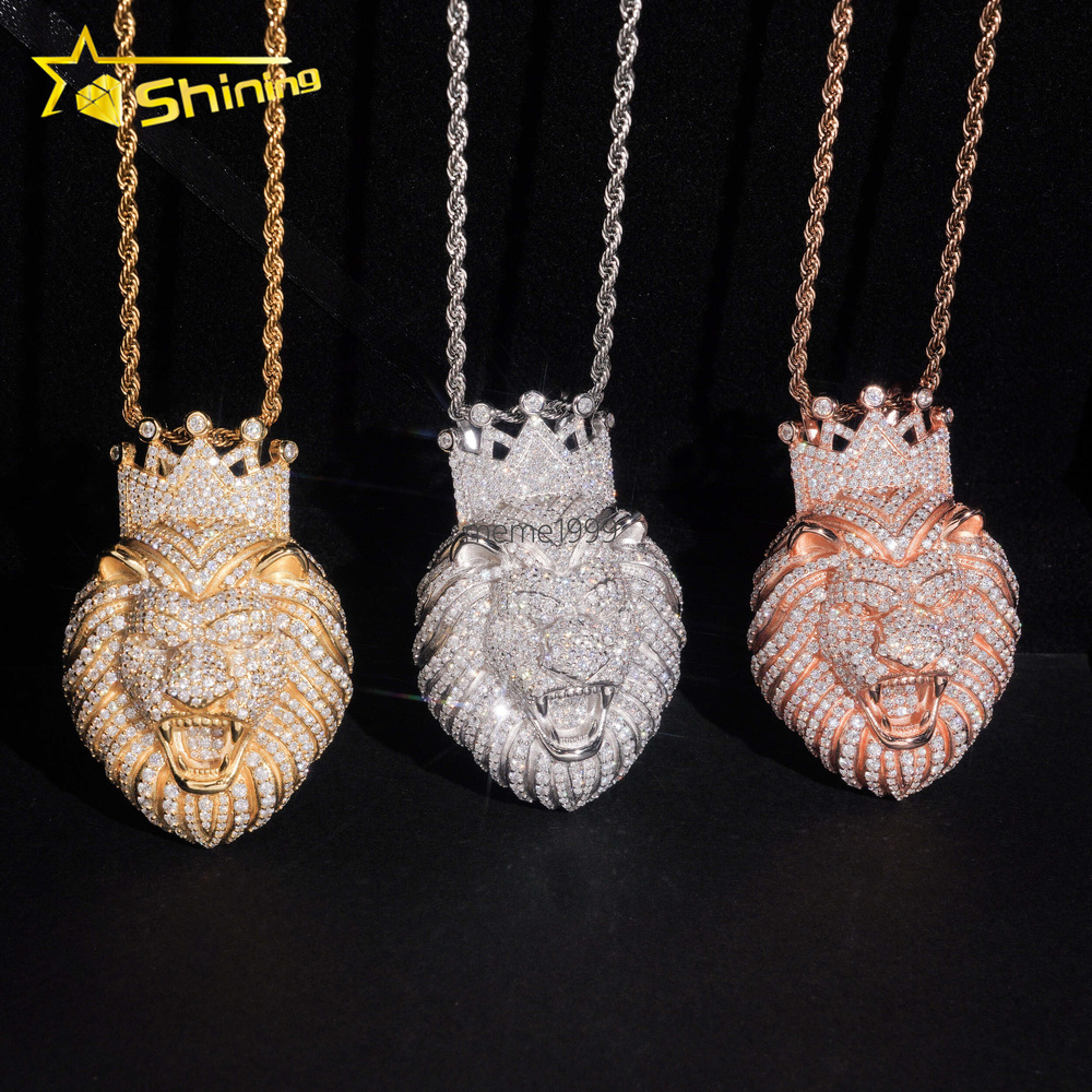 New Arrival 925 Sterling Silver Gold Plating Hip Hop Jewelry VVS Moissanite Lion Face Custom Iced Out Pendants