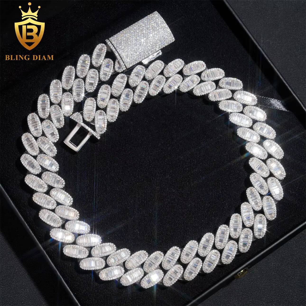 Iced Out VVS Moissanite Diamond Sterling Silver 925 Hip Hop Fine Jewelry VVS Moissanite Diamond Miami Cuban Link Chain Necklace