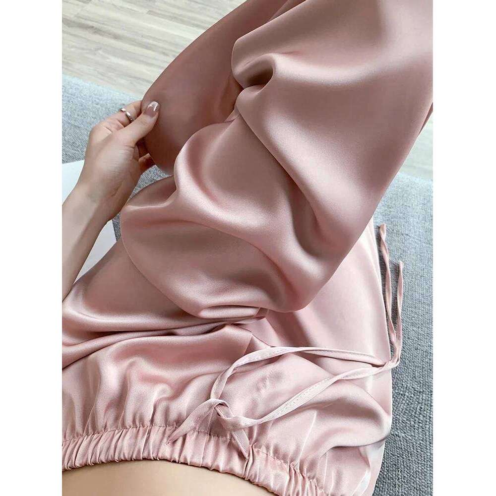 Women's Wide Leg Summer Ice Silk Straight Trousers High Waist Ladies Casual Loose Satin Soft Full-length Pants for Women