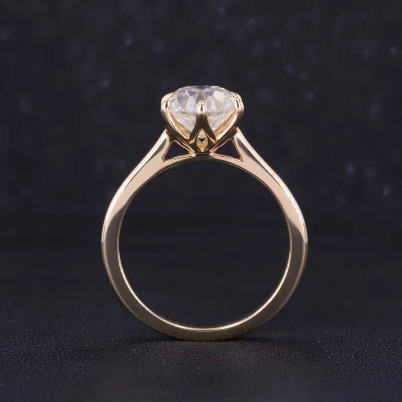 Starsgem Tulip Ring 10k 14k Yellow Gold Jewelry Champagne Color Moissanite 8.5mm Old European Cut Round Moissanite Ring