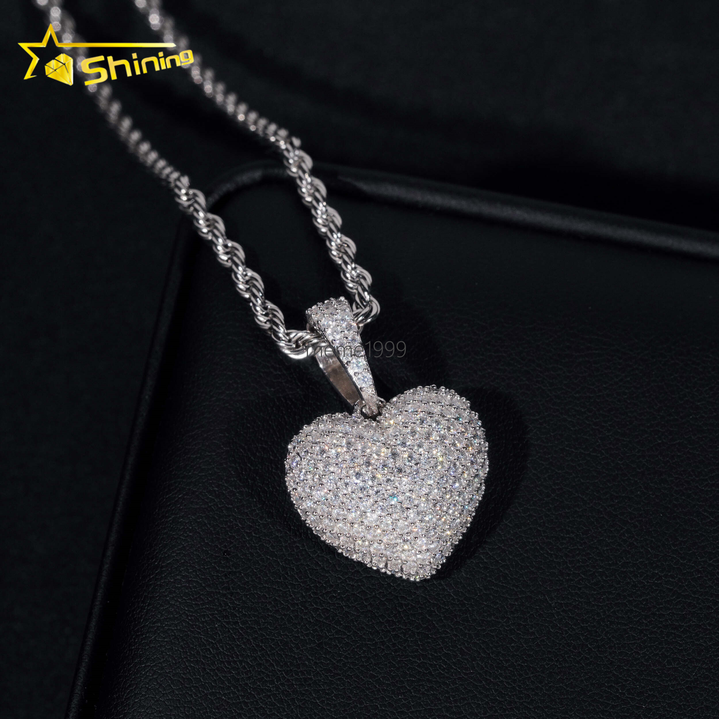 No Tarrifs USA Warehouse Stocks GRA Cert 925 Sterling Silver Hip Hop Iced Out VVS Moissanite Diamond Heart Pendant