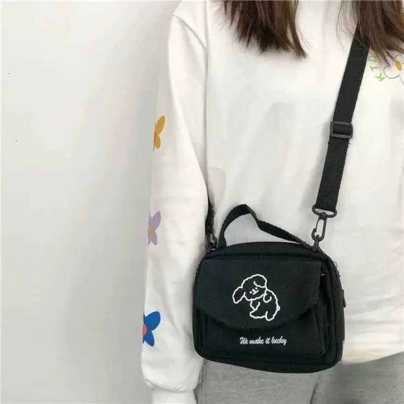 Teen Women Messenger Bags Ladies Canvas Printed Cute Small Square Bag Student Cartoon Shoulder Bag Mobile Phone Wallet Y250819