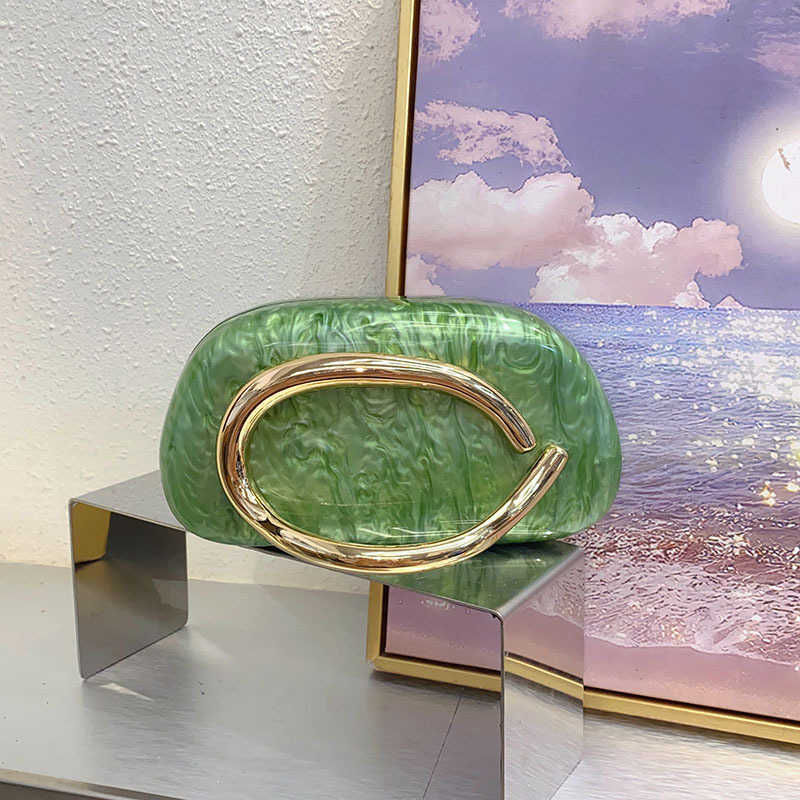 Marble Acrylic Clutch Evening Bag Metal Box Small Square Bag Versatile Party Phone Handheld Crossbody Small Bag