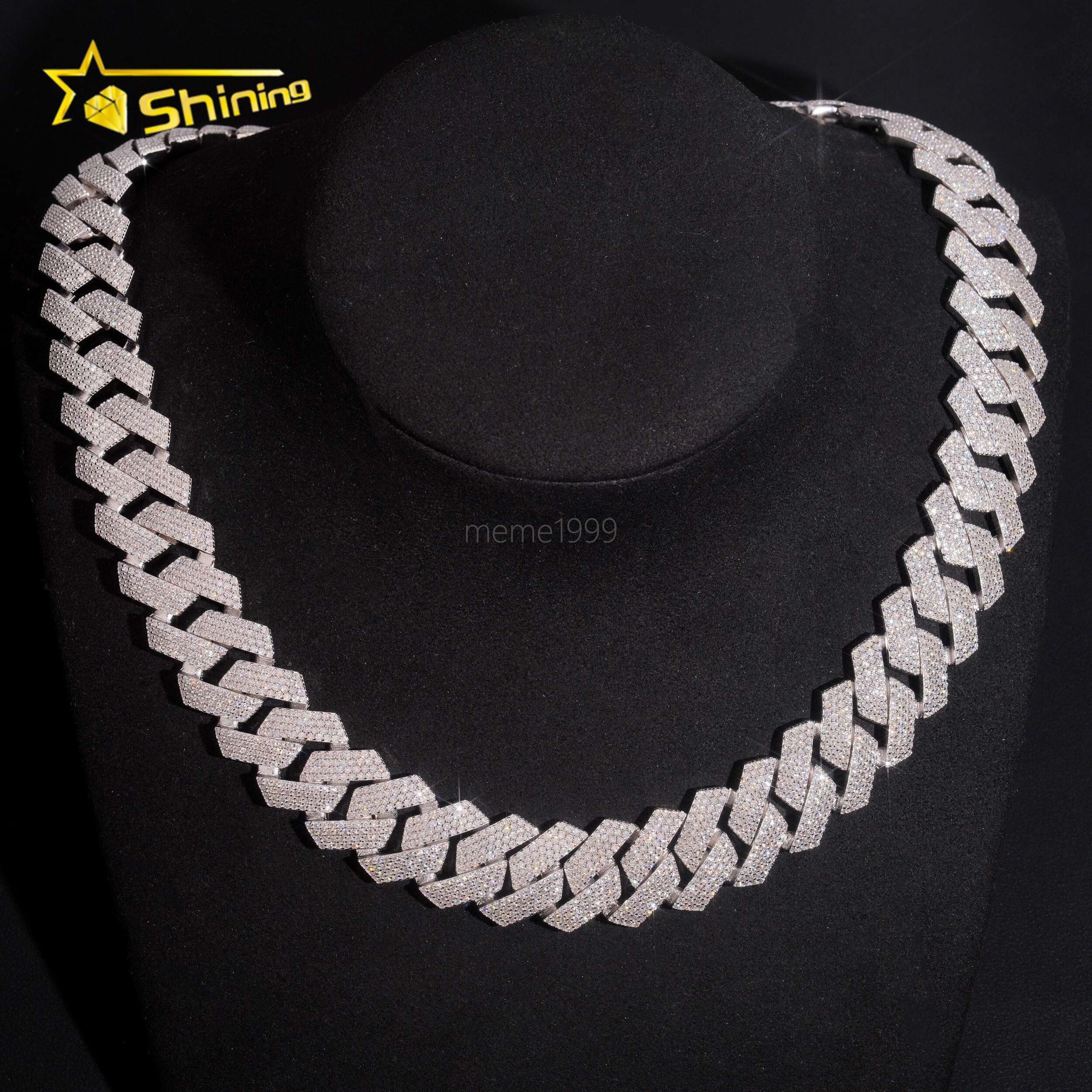 20mm Big Heavy Cuban Chian Vvs Moissnaite Iced Out Jewelry Sterling Silver 925 White Gold Plated Mens Hip Hop Necklace
