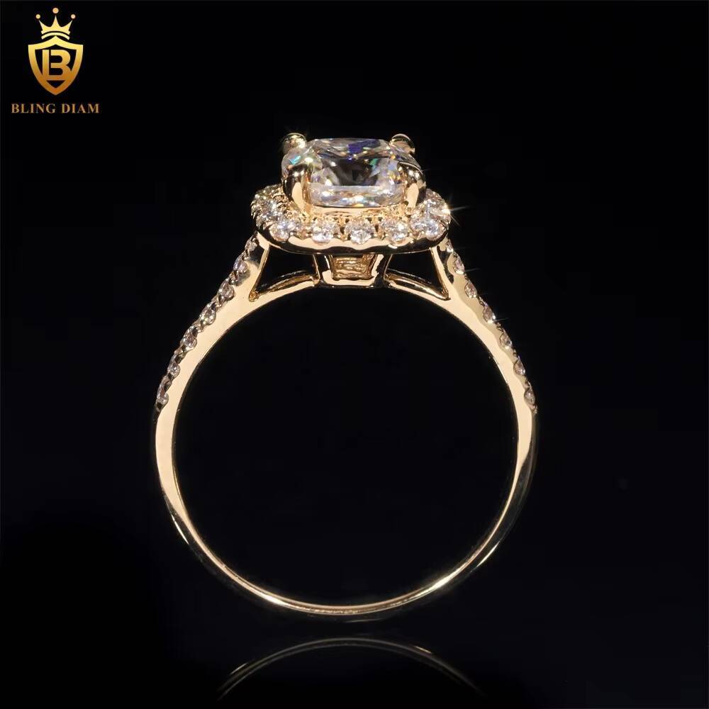Custom Cushion Lab Diamonds Luxury 14K Real Gold VVS Moissanite Diamonds Wedding/Engagement Rings for Women