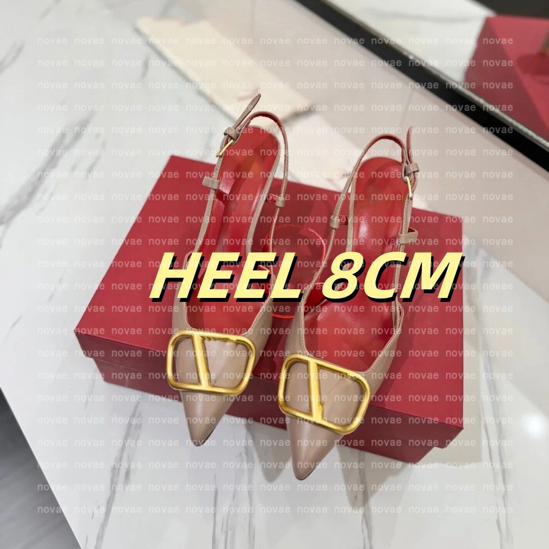 Sandals Designer Women High Heels Shoes Luxury Brand Pumps Right Letter Metal Buckle 4cm 6cm 8cm 10cm Thin Heels Pointed Toes Woman Dress Wedding Shoes 35-44