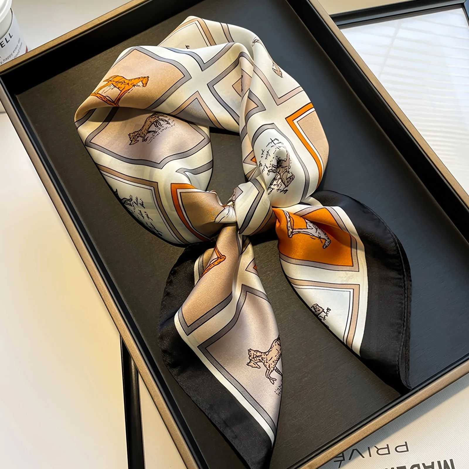 27.55 Grid Horse Print Square Scarf Simulated Silk Neck Scarf Stylish Sunscreen Headscarf For Women XJ250820