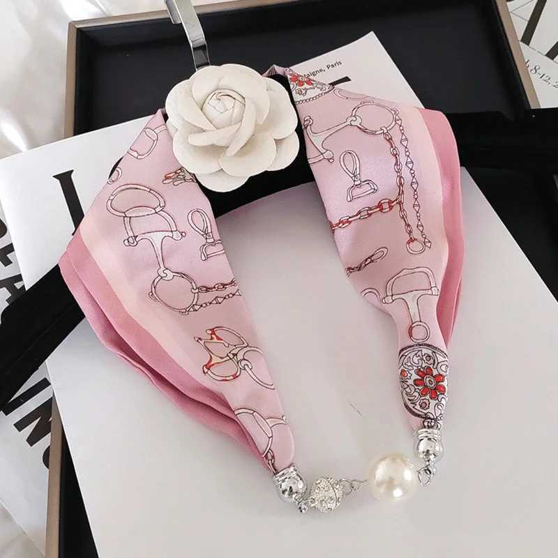 New Luxury Design Magnetic Pearls Button Silk Scarf Women Summer Neck Ornament Silk Scarves La Shirt Sunscreen Decoration Gift XJ250820