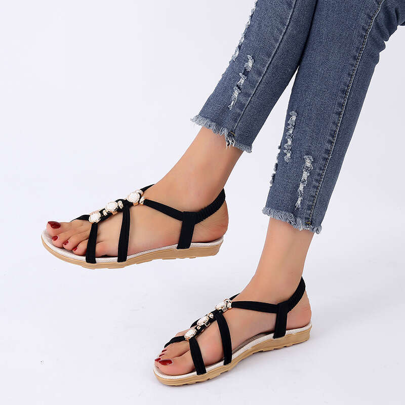 Japan Fashion for Women Summer Korean Casual Roman Style Thick Sole Elastic Strap Beach Sandals Open Toe