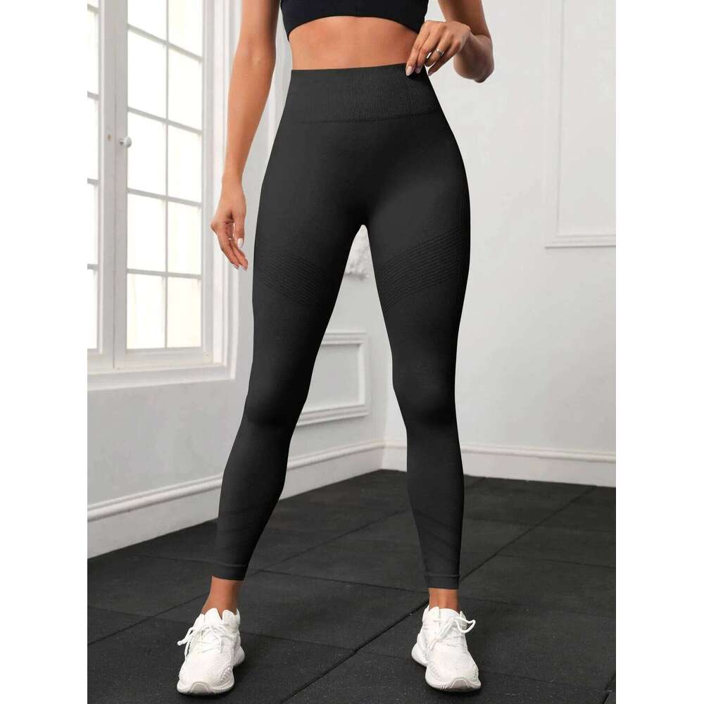 High Waisted Seamless Yoga Leggings, Ribbed Sportswear Tights, Fiess Apparel for Women, Gym and Casual Wear For Fall & Winter