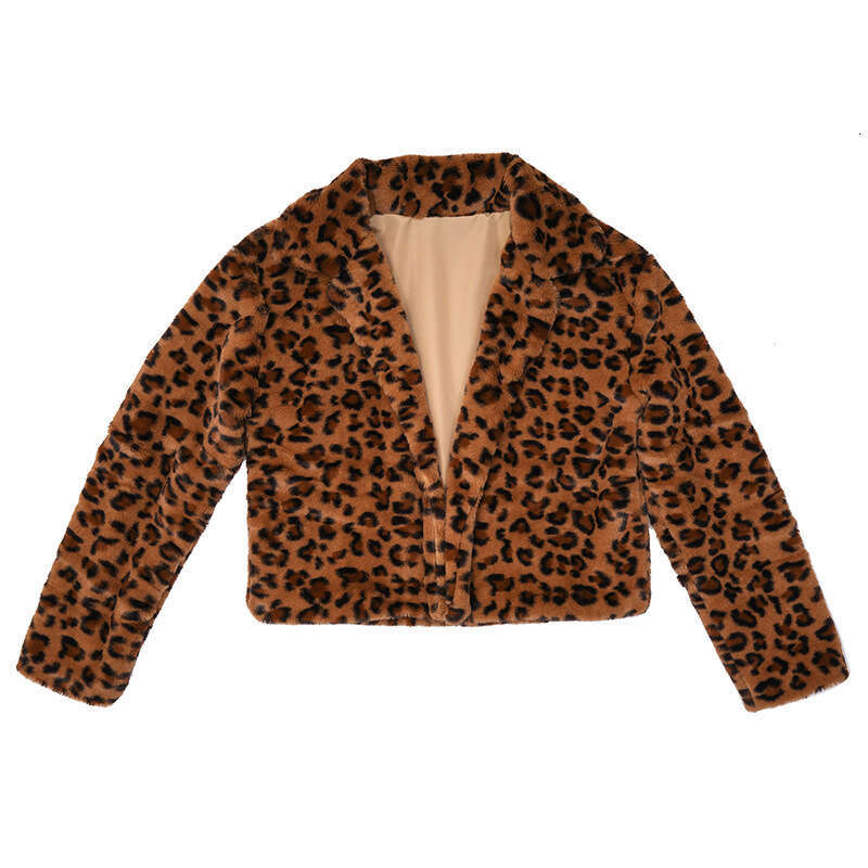 Elegant imitation rabbit fur leopard print fur coat short, thick and warm