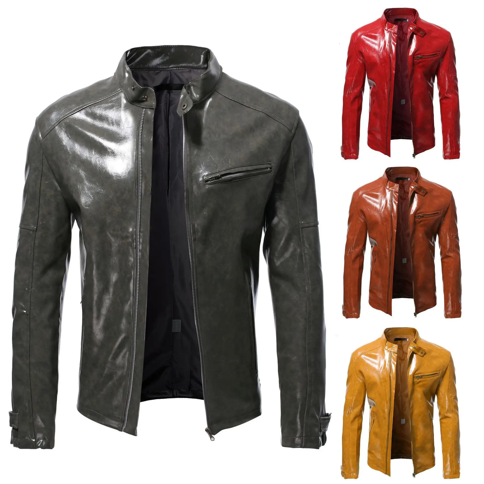 Men Clothing 2025 Mens Fashion Leather Jacket Slim Fit Stand Collar PU Male Antiwind Motorcycle Zipper Jackets 250815