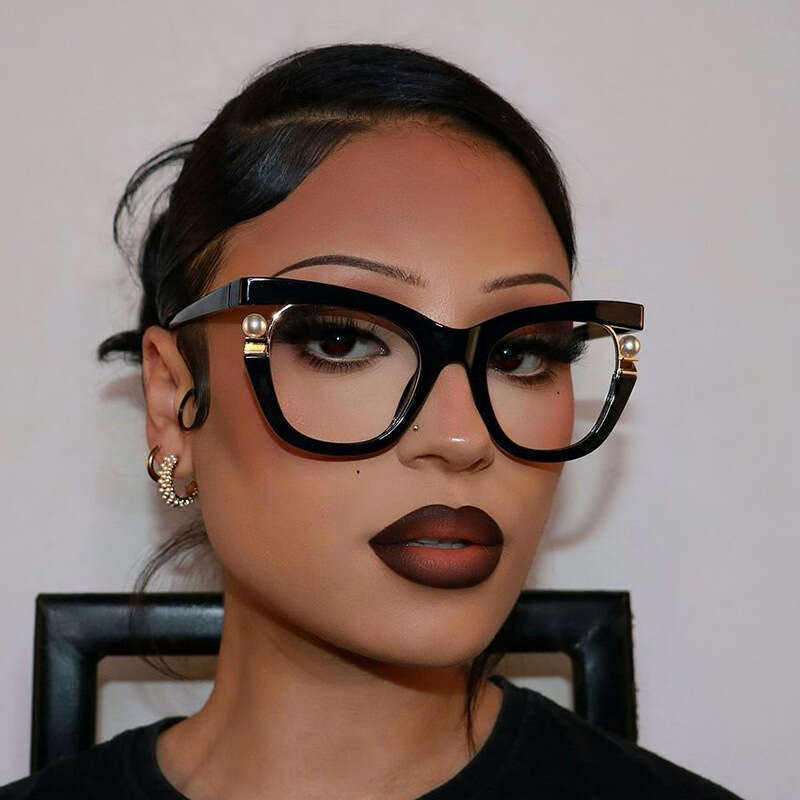 Large Rainbow Frame Pearl Inlay Anti-Blue Light Designer Ins Hip-Hop Decorative Non-Prescription Glasses