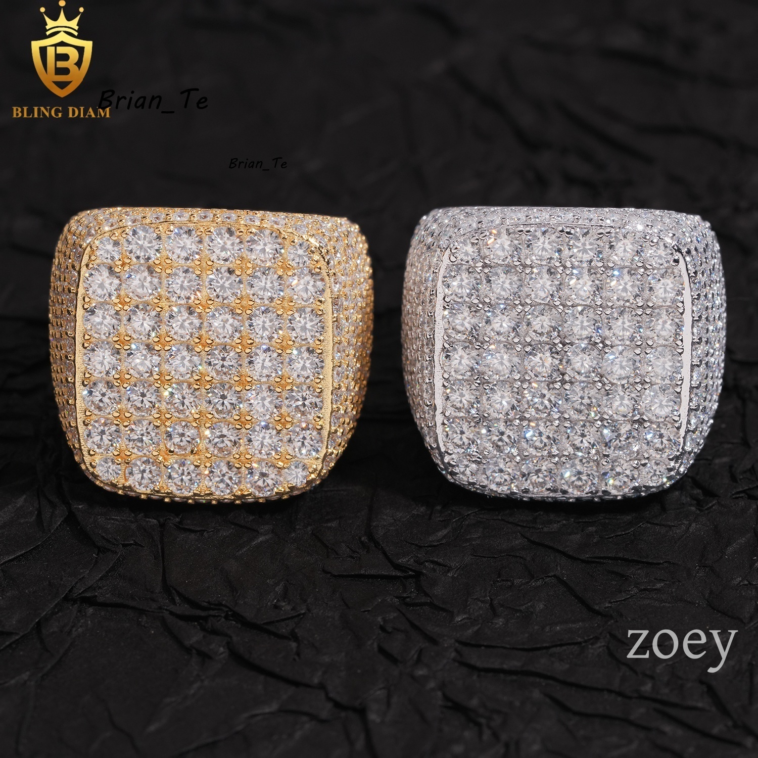 Wholesale Hip Hop Jewelry 925 Sterling Silver Ice Out Vvs Moissanite Fully Diamond Men Rings Square and Hamsa