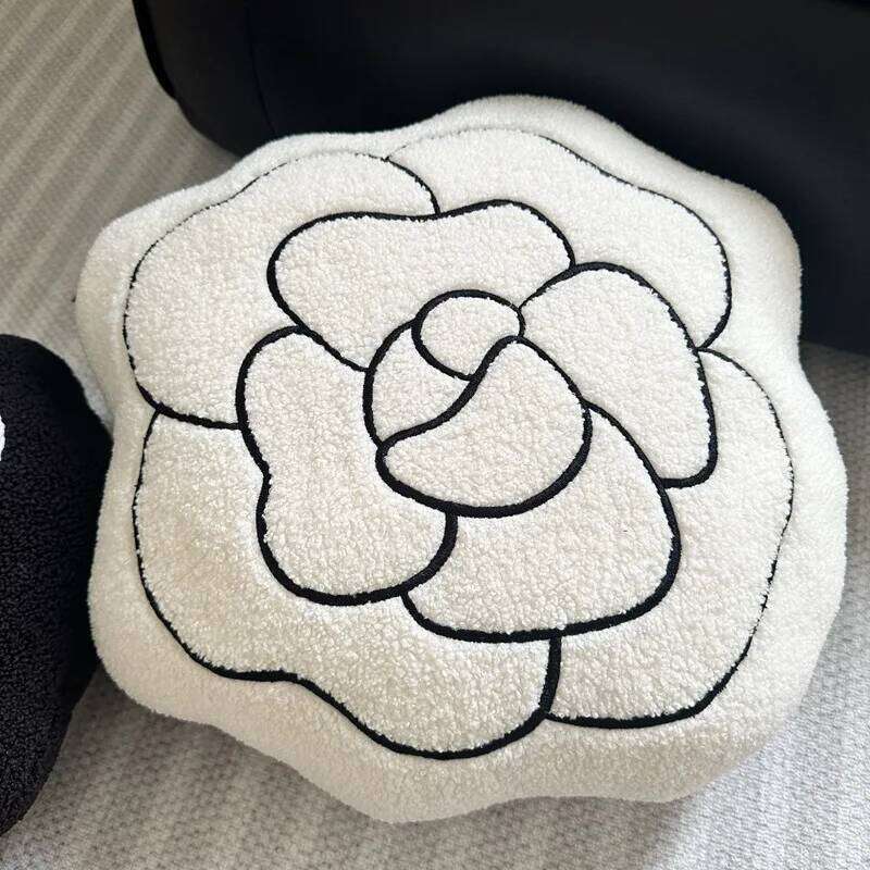 45cm Modern Style Flower Embroidery Plush Camellia Shaped Throw Pillow Soft Home Room Decor Cushion