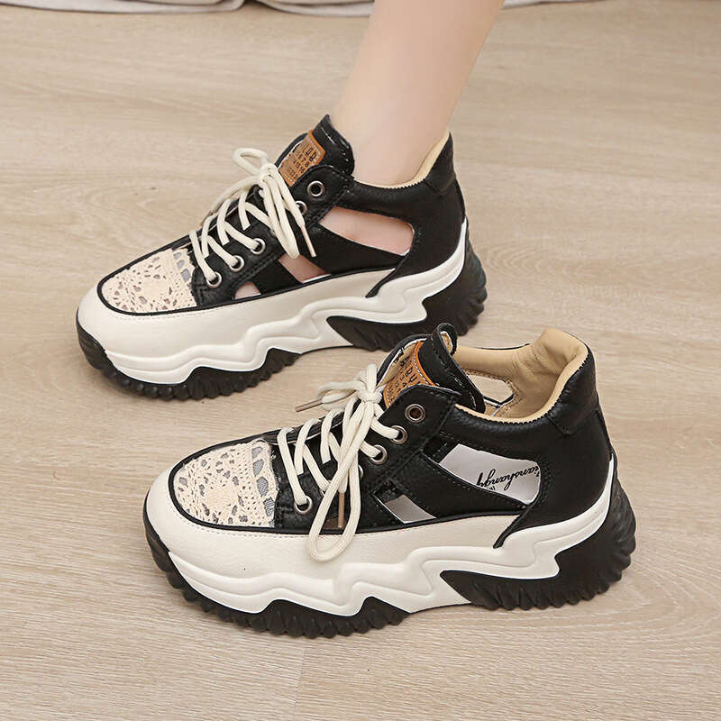 Petite Small Size Thick Sole New Style Platform White Shoes Lace-up Breathable 2023 Summer Height-increasing Women's Sandals