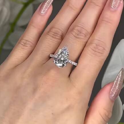 Elegant Wedding Ring 5ct Pear Cut Solitaire 14k White Gold VVS Moissanite Custom Engagement Ring for Women