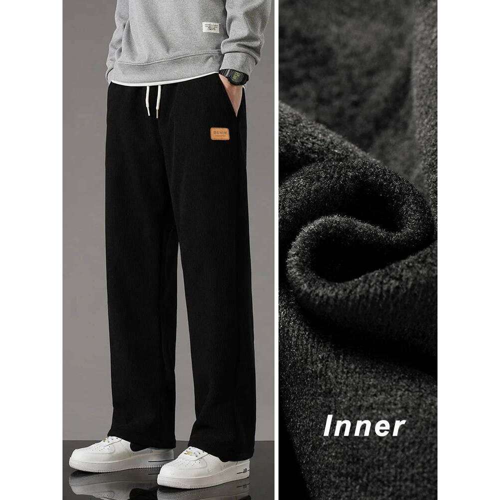 Winter Thick Warm Corduroy Sweatpants Men Liner Drawstring Straight Loose Track Pants Male Casual Fleece Thermal Trousers