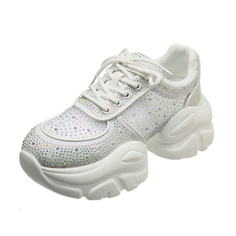 2023 Summer Breathable Thin Women's Trendy Mesh Round Toe Rhinestone Platform Thick Sole Casual Sports Dad Shoes for Women