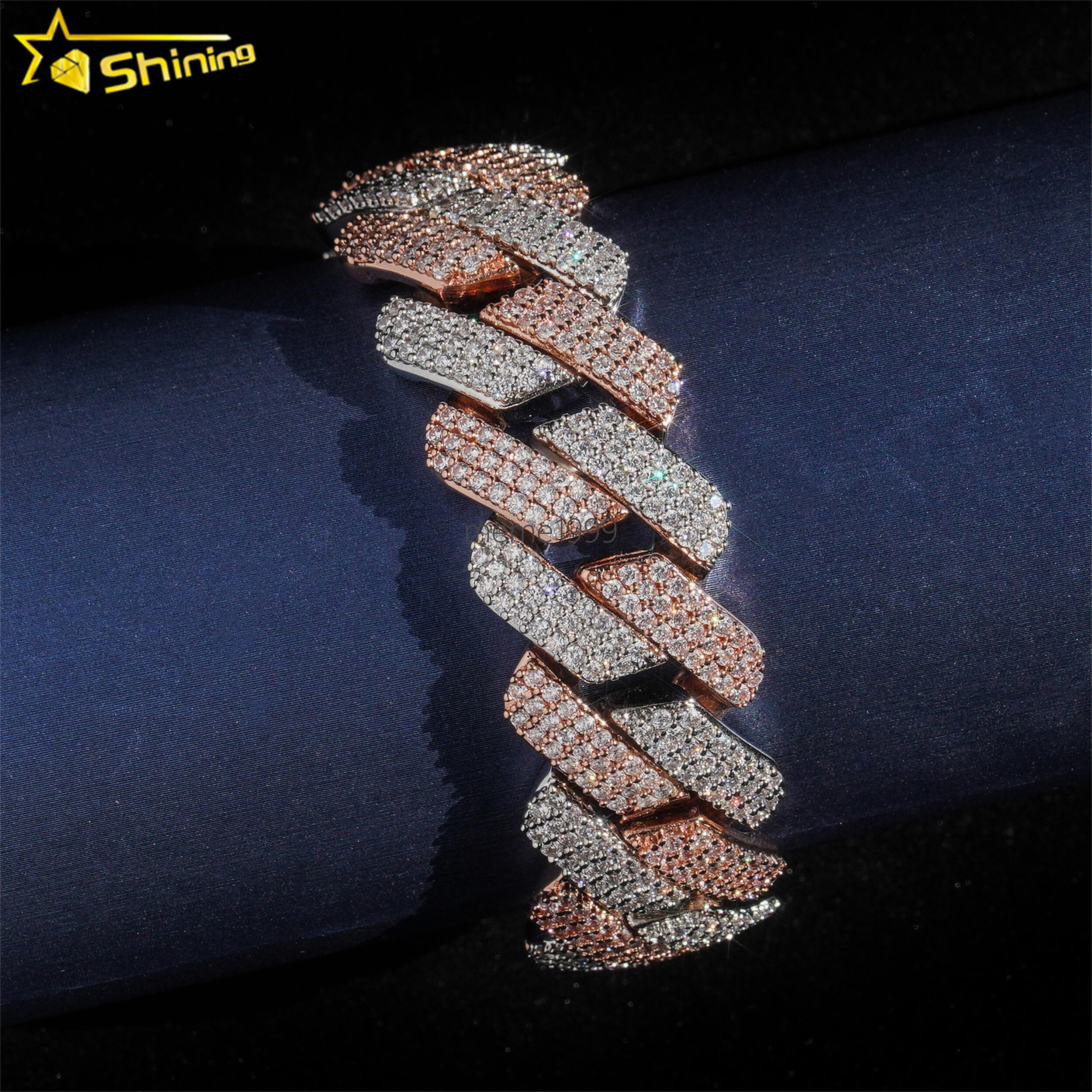 Luxury Big Size 19MM Width Iced Out Hip Hop Cuban Chain Bracelets Custom moissanite Diamond Cuban Link Chain for Men
