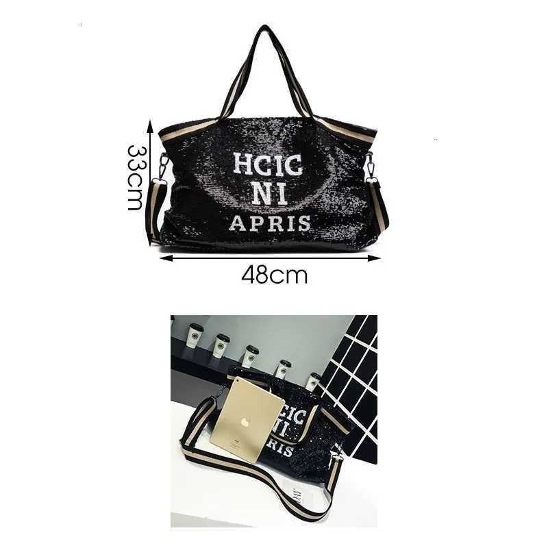 Casual Women Bling Sequins Shoulder Bags Big Capacity Female Handbag For Lady Travel Large Tote Letter Printed Crossbody Bags Y250819