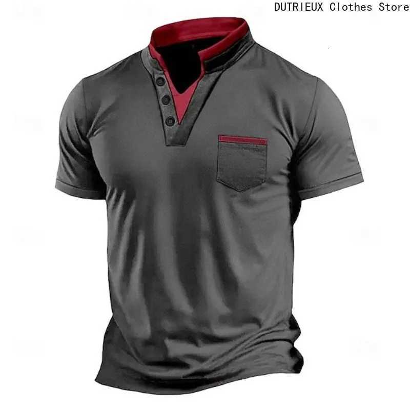 Mens Oversized T-shirt Stand-up Collar Henry Short-sleeved Loose and Breathable Casual Top Multi-color Trendy Versatile T Shirt Y250819