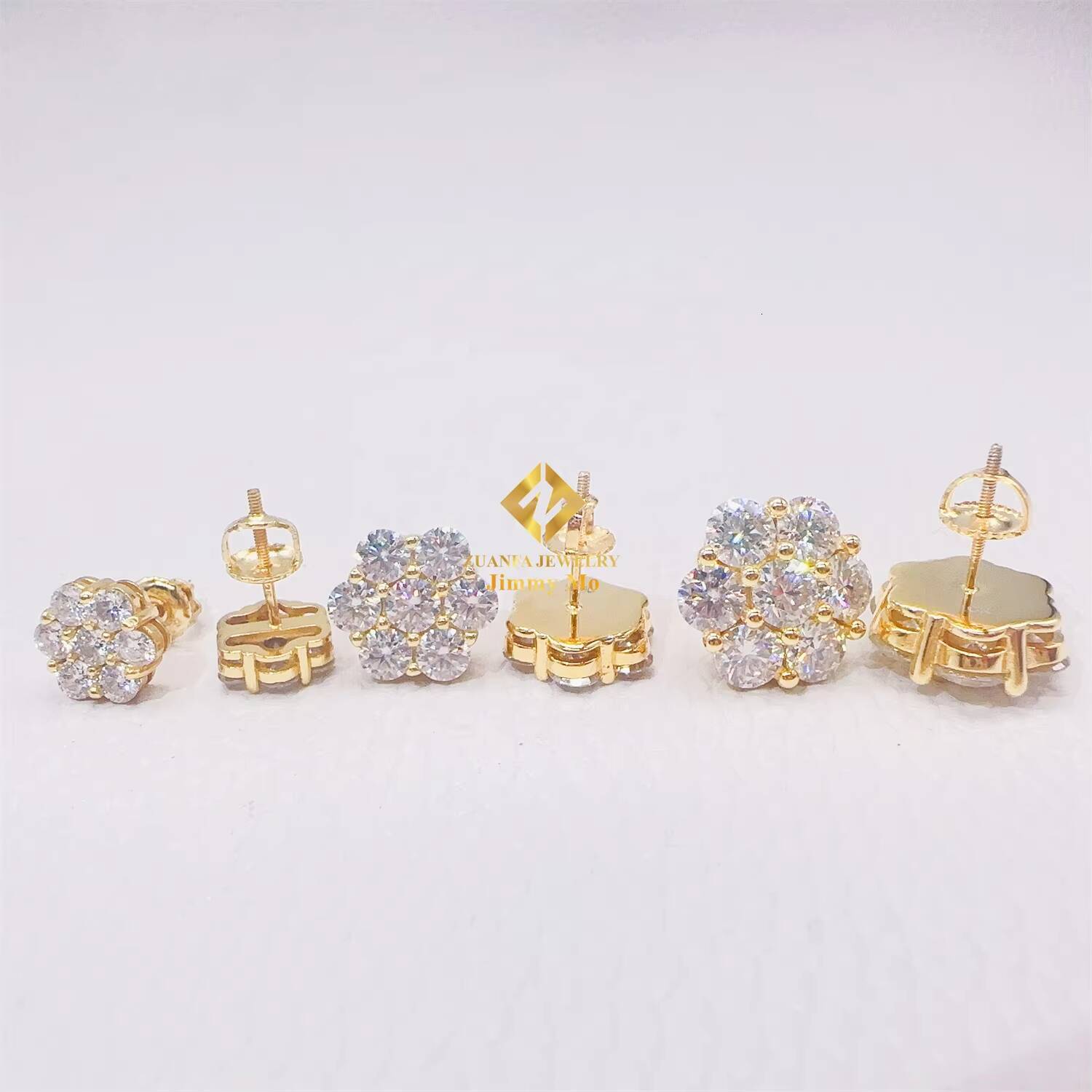 8mm 12mm 15mm Hip Hop Earring Factory Cheap Price 925 Silver Iced Out Jewelry VVS Moissanite Diamond Men Stud Flower Earrings