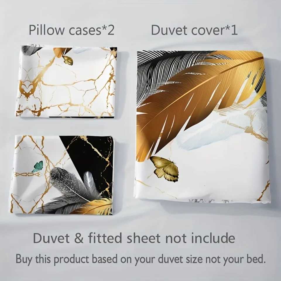Fashion Bronzing Marble Feather 3D Printed Bedding Set Comfortable Duvet Cover King Queen Single Size Bithday Gift for Sister Y250819