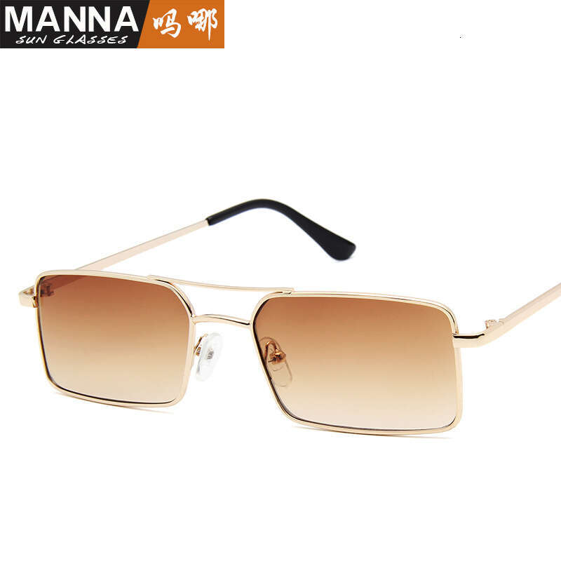 Trendy New Fashion Personality Double Bridge Square Frame Sunglasses Designer Ocean Lens Metal Glasses