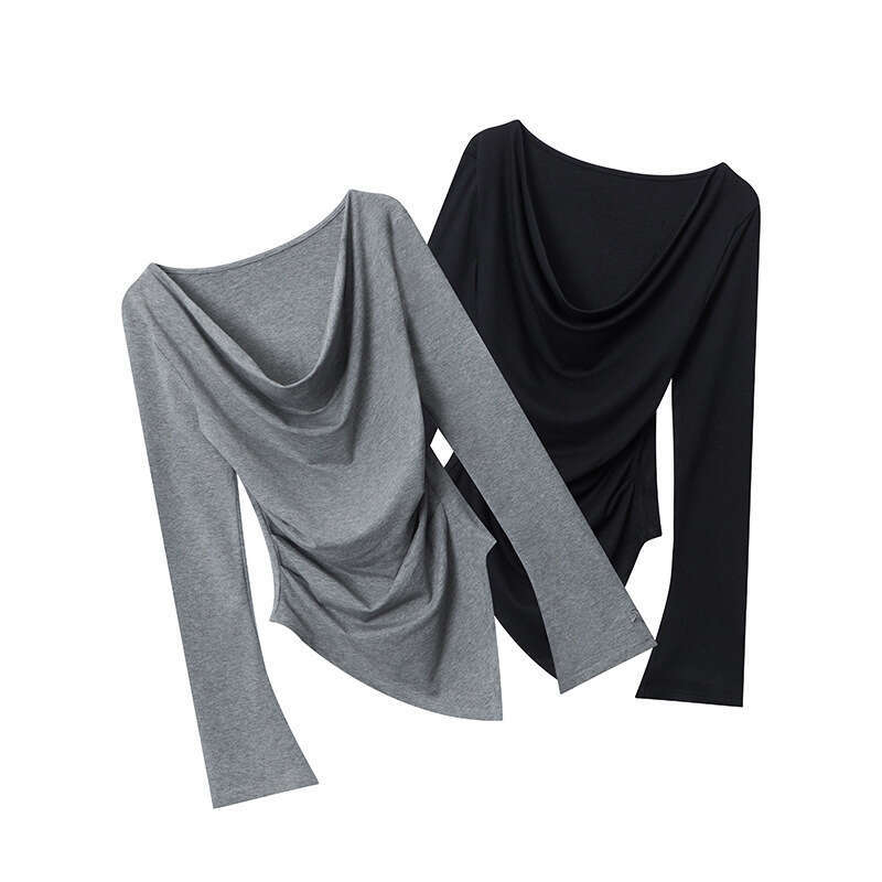 Heyhenry Trendy Brand Pure Desire Sweet Spicy Girl Irregular Off-Shoulder Top Design Sense Niche Base Shirt For Women B5