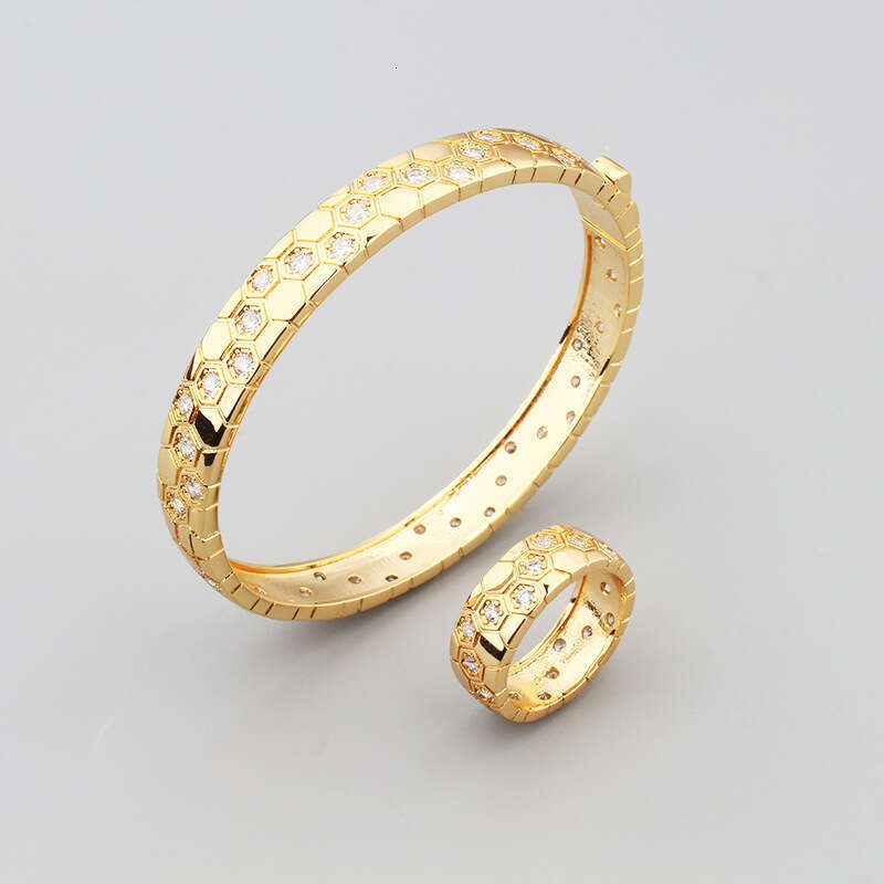 Japanese Korean Style Simple Honeycomb Hexagon Polka Dot Inlaid Dia Ring Fresh and Elegant Unisex Temperament Bracelet