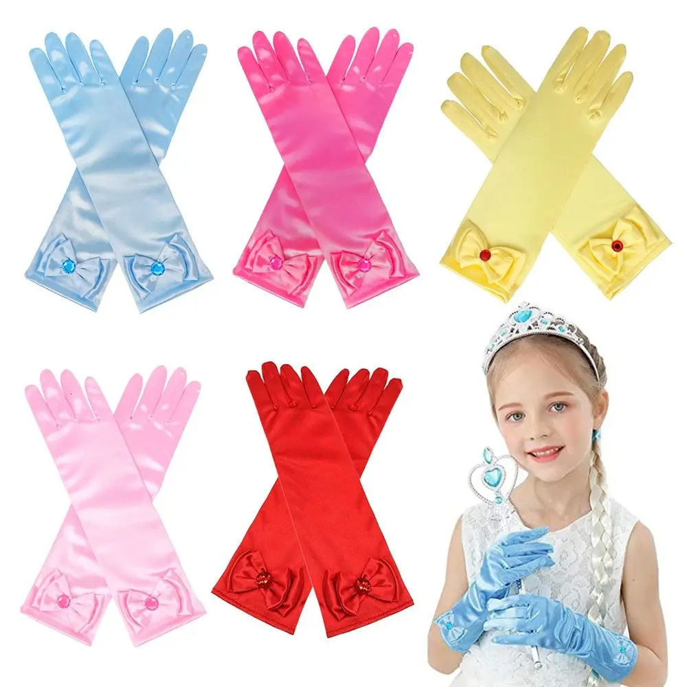 Children Long Gloves Princess Dance Performance Stage Satin Sequins Bow Glove Solid Full Finger Mittens Birthday Gifts 250811