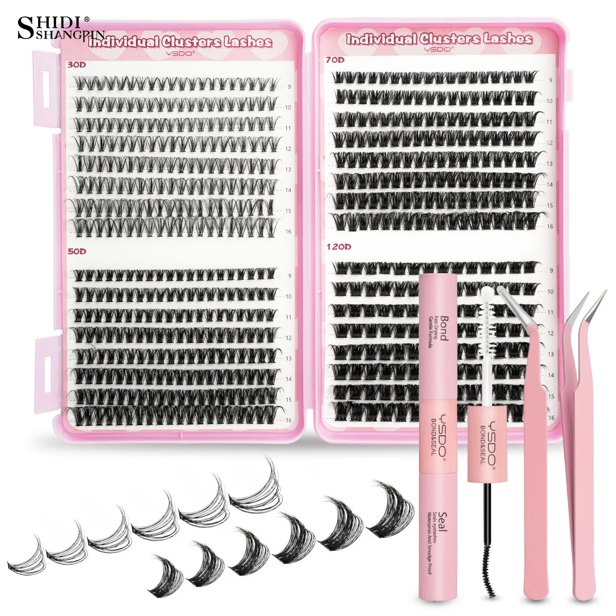1432 Rows Individual Lashes Kit Cluster Eyelash Diy Lash With Bond and Seal Glue Remover tweezer 250811