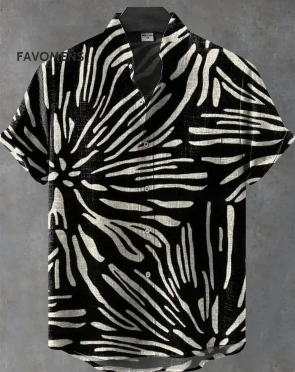 mens fishpattern shortsleeved shirt Summer vintage linen Mens casual resort streetwear Hawaiian 250808