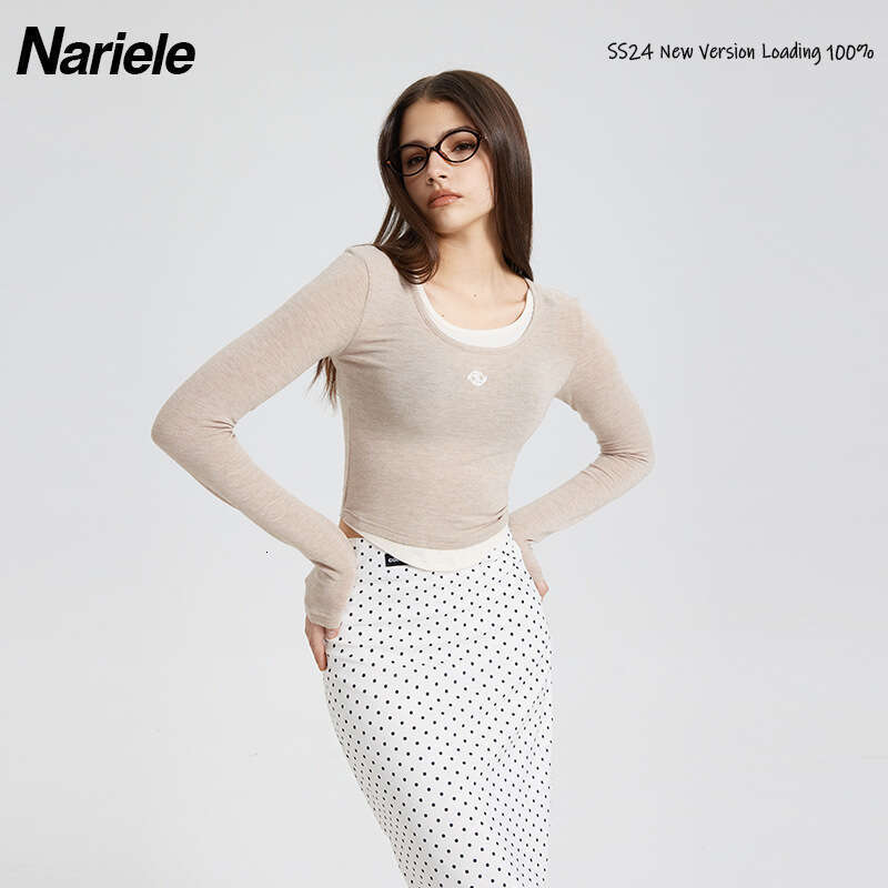 Heyhenry Cotton Embroidery Long Sleeve T-Shirt For Women Fake Two-Piece Student Crop Short Style Hot Girl Pure Desire Top B5