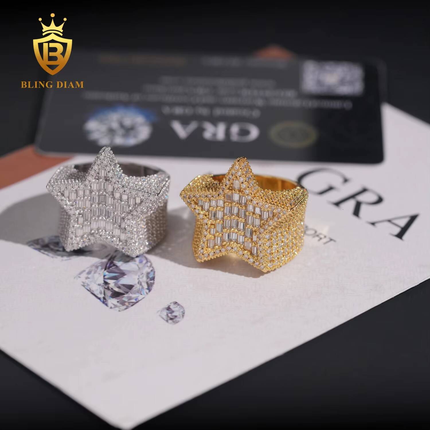 Iced Out Hip Hop Jewelry 925 Silver Gold-Plated Vvs Moissanite Ice Out Fully Diamond Mens Star Cuban Rings With Box